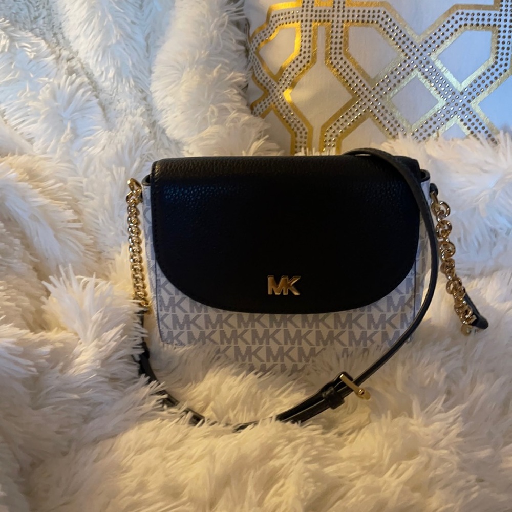 MK blue and white crossbody bag